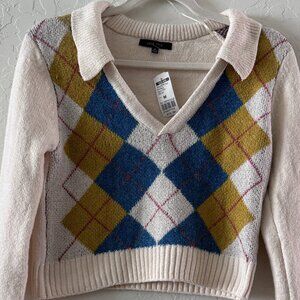 Love Tree NWT Argyle Johnny Collar Women’s Sweater Size M